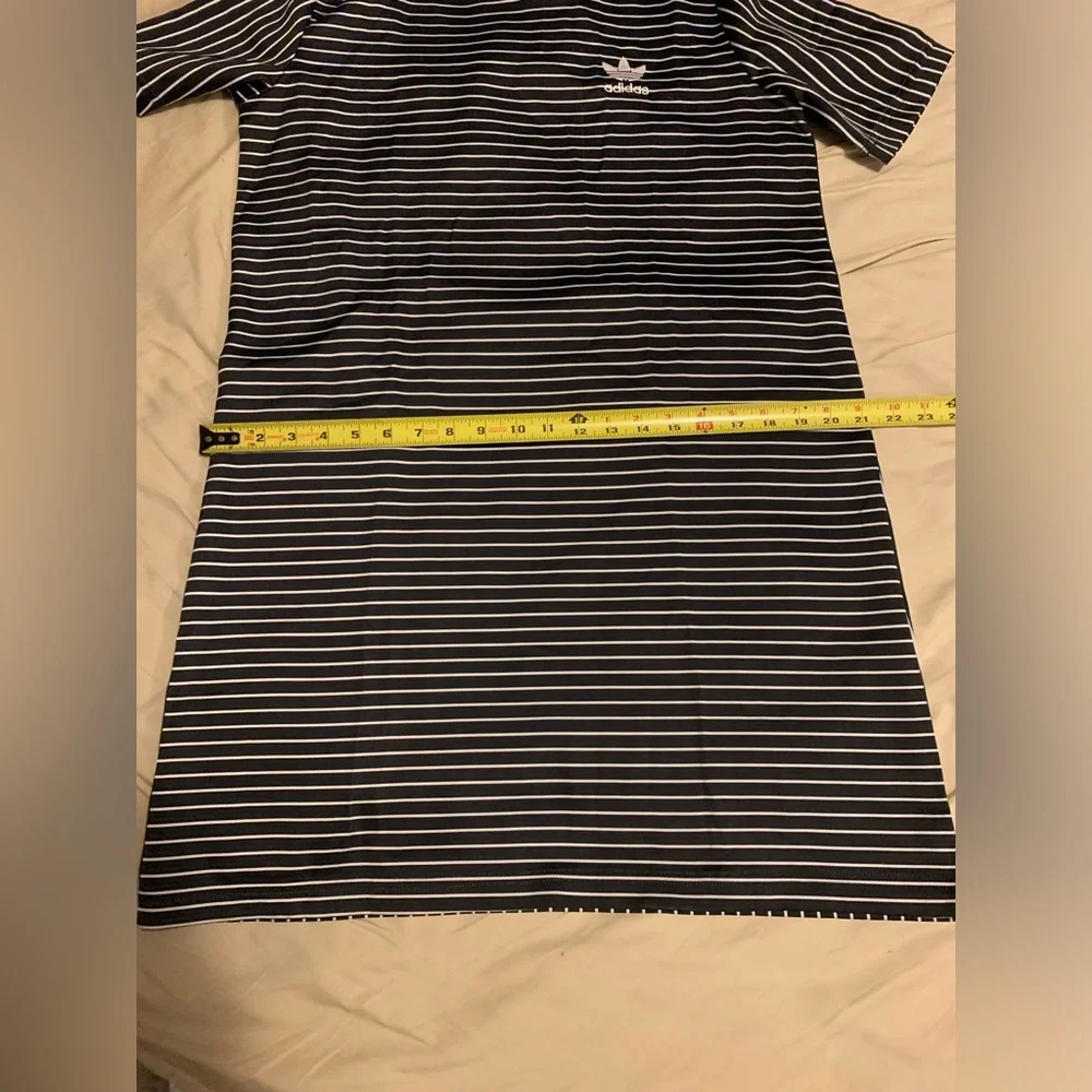 ✨⚡️💥Adidas Trefoil Originals Satin Black White Striped Tee Dress - Picture 5 of 15